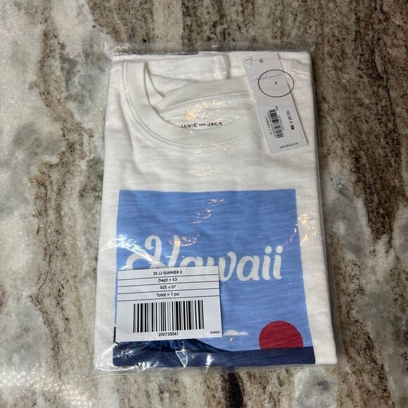 Janie & Jack, Hawaii Screenprint Soft 100% Cotton T-shirt Summer 25, Youth 7 - Picture 2 of 7